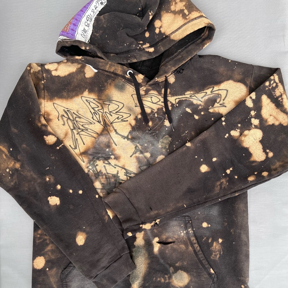 Cyber Y2K Grunge Hoodie - Acid Wash Distressed Graffiti Graphic Pullover.